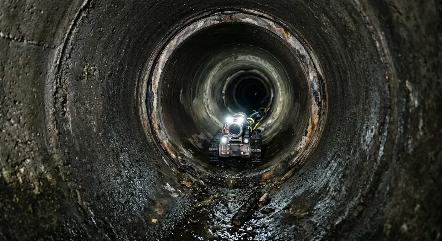 Robotic sewer camera inspecting pipe interior for Sewer Line Cleaning in Northfield